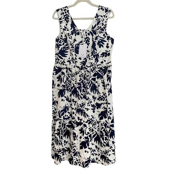 NWT M Magaschoni Fauna Floral Sleeveless Linen Blend Midi Dress Bold Shadow 10 - Picture 2 of 10
